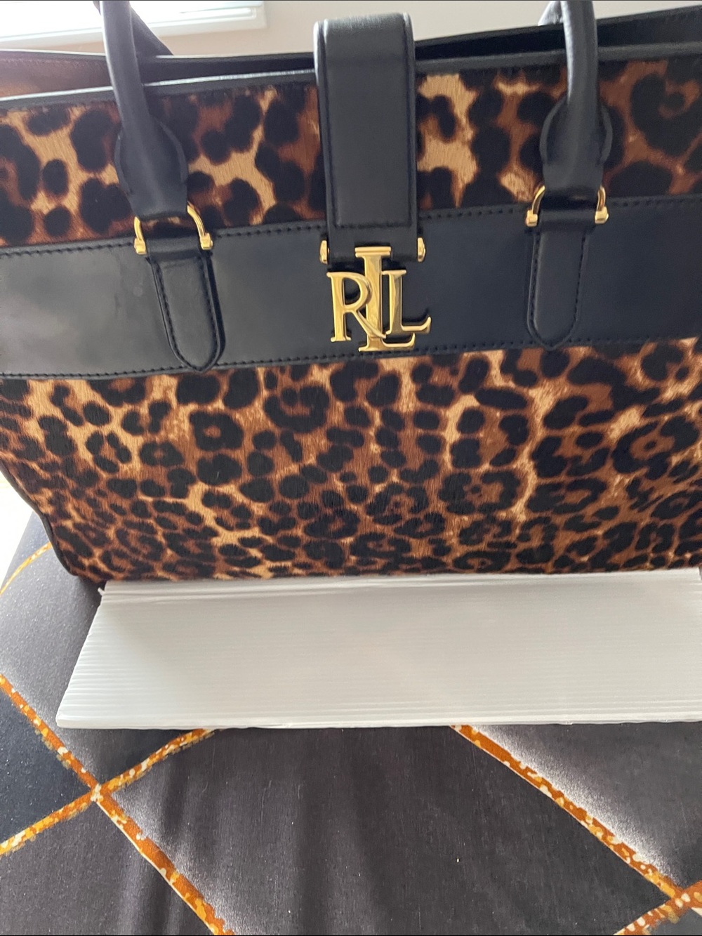 Ralph Lauren Leopard Haircalf Tote with Black Trim - Picture 6 of 9